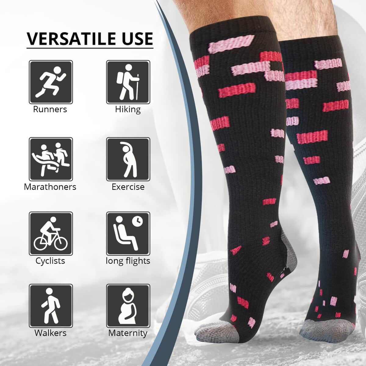 Set of 4 Pairs Knee Length Copper Infused Compression Socks - Multi Checker (S/M) image number 2