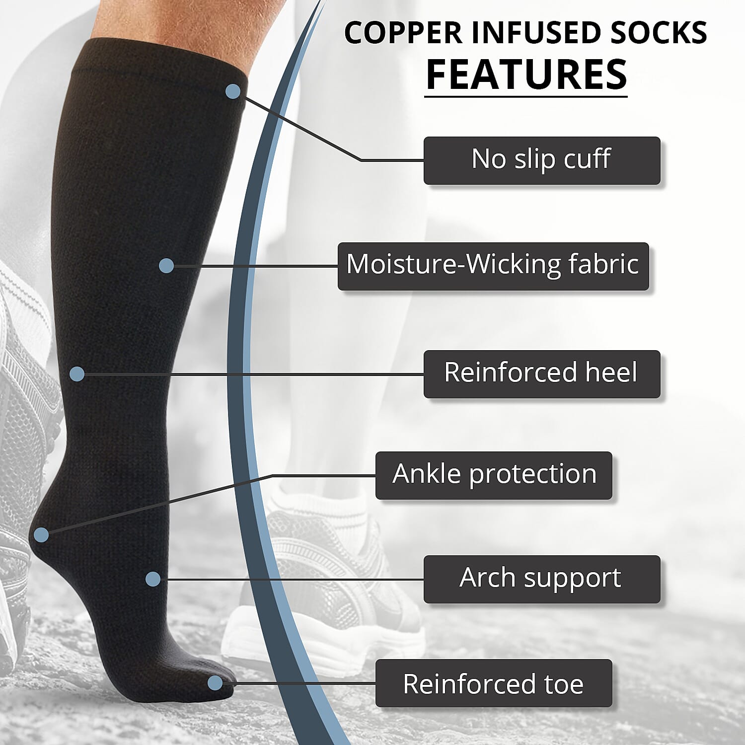 Set of 4 Pairs Knee Length Copper Infused Compression Socks - Classic Multi Color (L/XL)