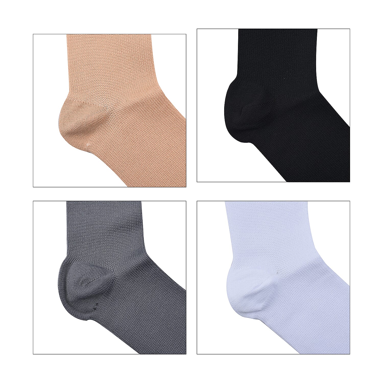 Set of 4 Pairs Knee Length Copper Infused Compression Socks - Classic Multi Color (L/XL)