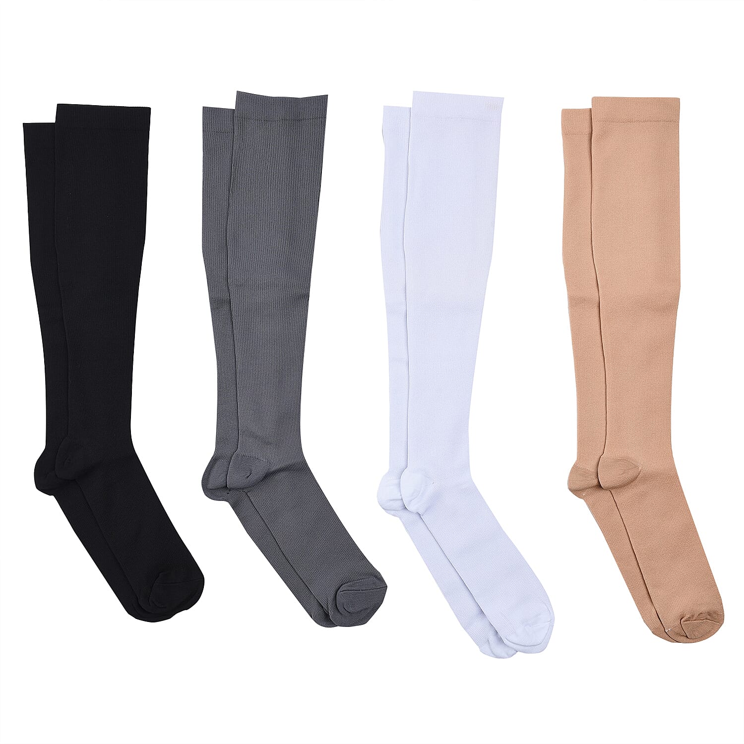 Set of 4 Pairs Knee Length Copper Infused Compression Socks - Classic Multi Color (S/M)