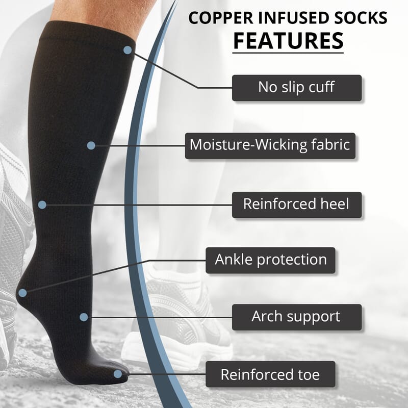 Set of 4 Pairs Knee Length Copper Infused Compression Socks - Classic Multi Color (S/M)