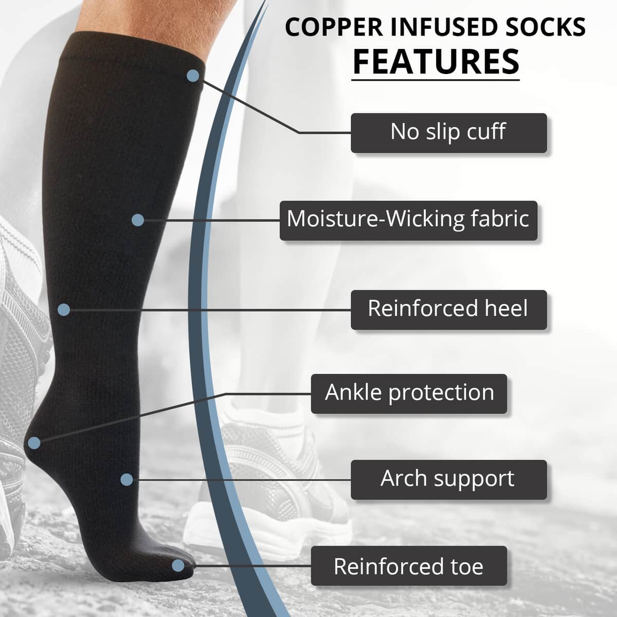 Set of 4 Pairs Knee Length Copper Infused Compression Socks - Classic Multi Color (S/M) image number 1