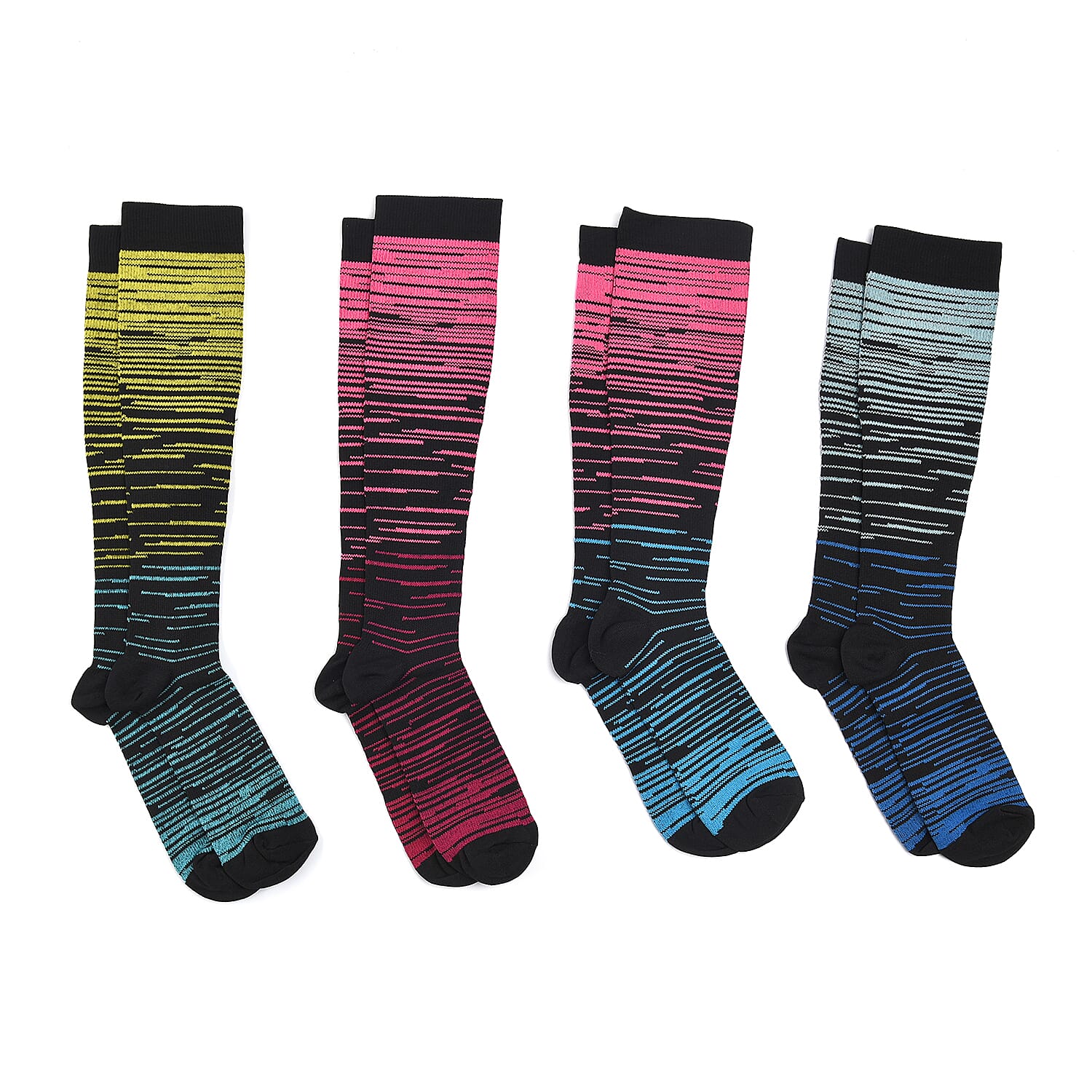 Set of 4 Pairs Knee Length Copper Infused Compression Socks - Multi Color (L/XL)