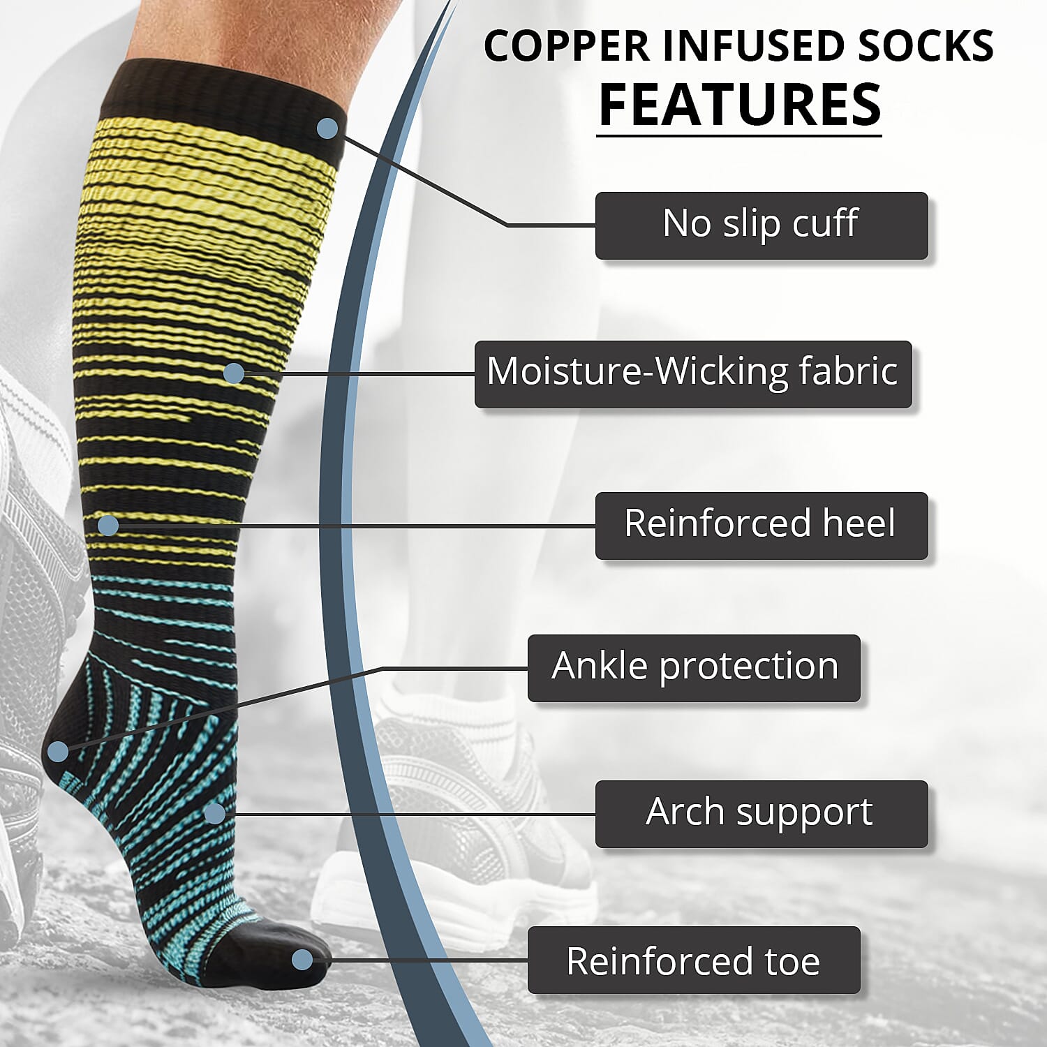 Set of 4 Pairs Knee Length Copper Infused Compression Socks - Multi Color (L/XL)