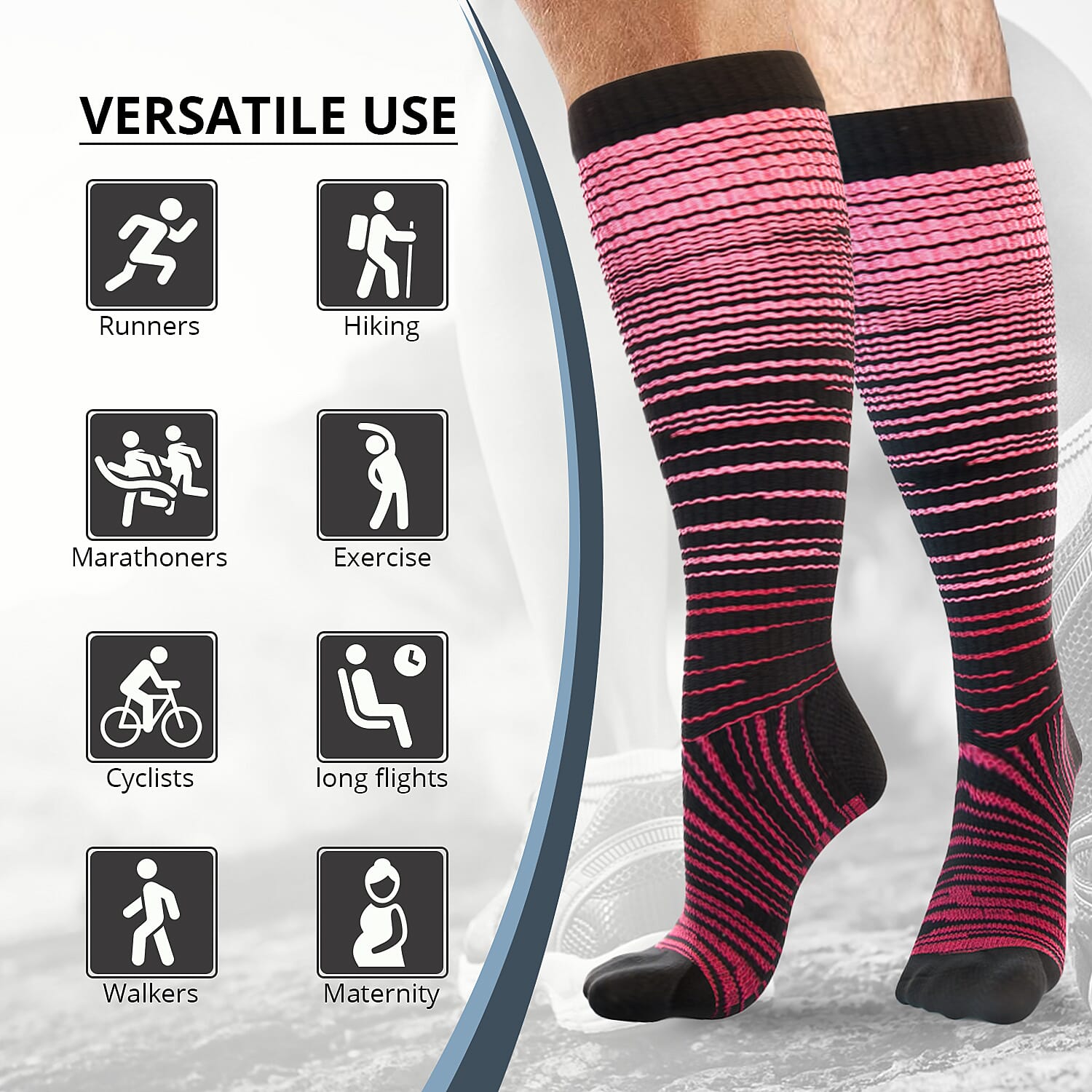 Set of 4 Pairs Knee Length Copper Infused Compression Socks - Multi Color (L/XL)