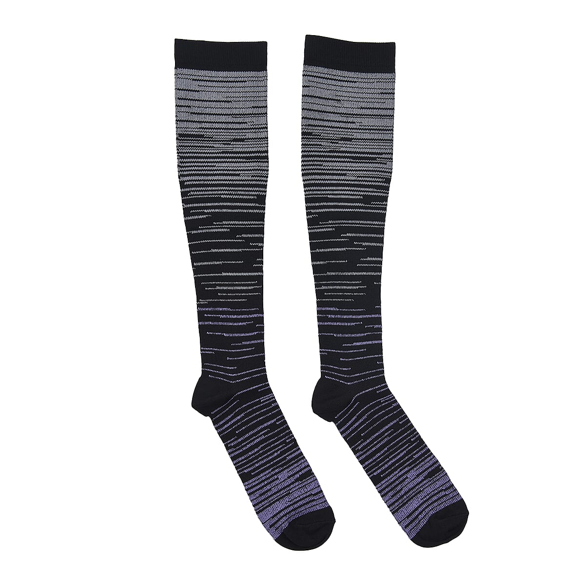 Set of 4 Pairs Knee Length Copper Infused Compression Socks - Gray, Black and purple  (L/XL) image number 5