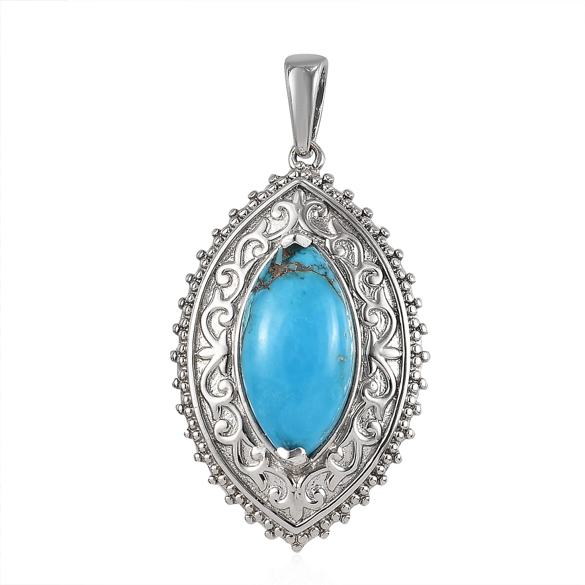 Karis Chestnut Brine Turquoise Fancy Pendant in Platinum Bond 4.30 ctw