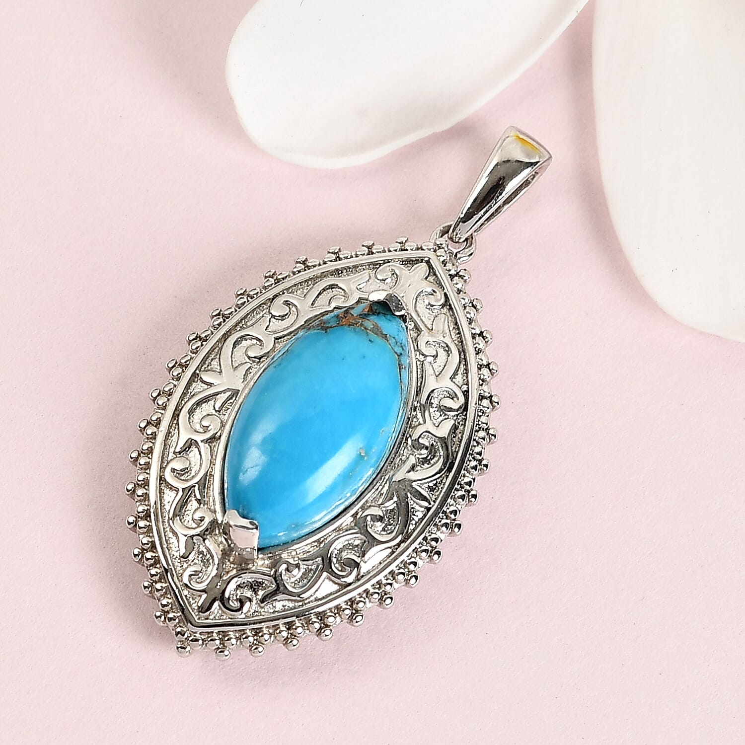 Karis Chestnut Brine Turquoise Fancy Pendant in Platinum Bond 4.30 ctw