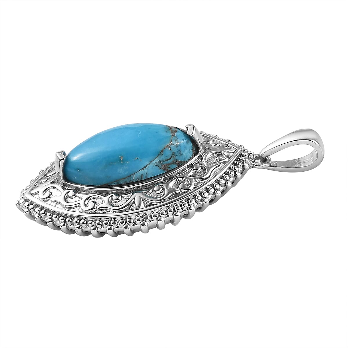 Karis Chestnut Brine Turquoise Fancy Pendant in Platinum Bond 4.30 ctw