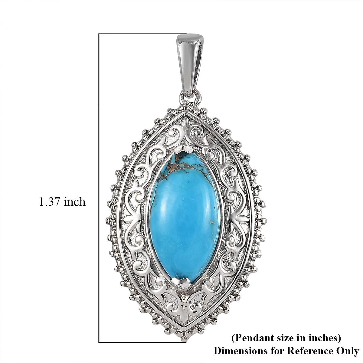 Karis Chestnut Brine Turquoise Fancy Pendant in Platinum Bond 4.30 ctw