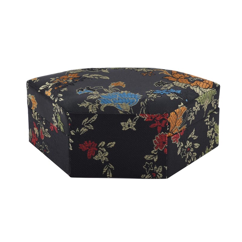 Silk Brocade Pattern Fanshaped Jewelry Box - Black