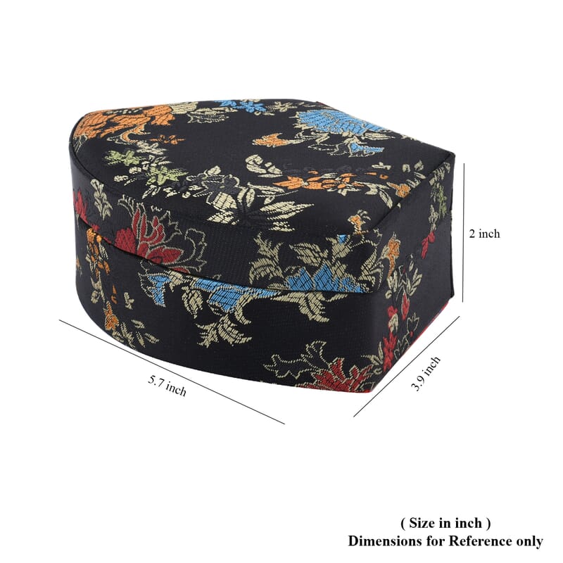 Silk Brocade Pattern Fanshaped Jewelry Box - Black