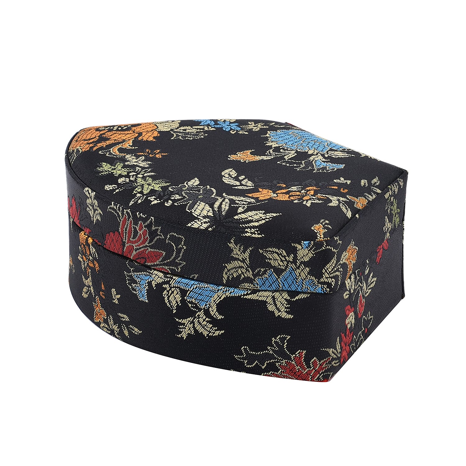 Silk Brocade Pattern Fanshaped Jewelry Box - Black
