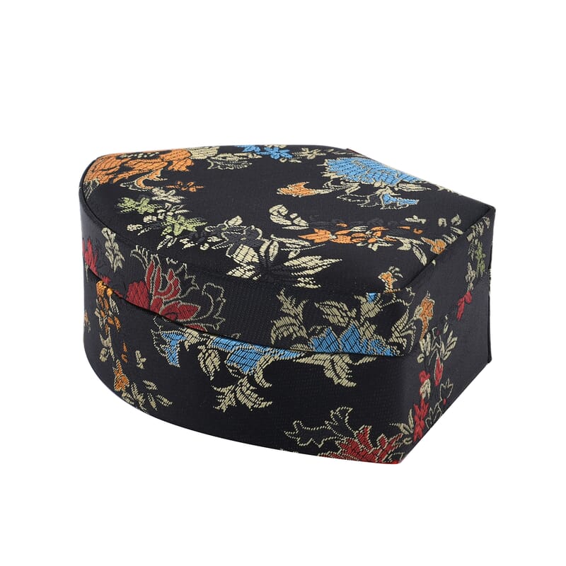 Silk Brocade Pattern Fanshaped Jewelry Box - Black