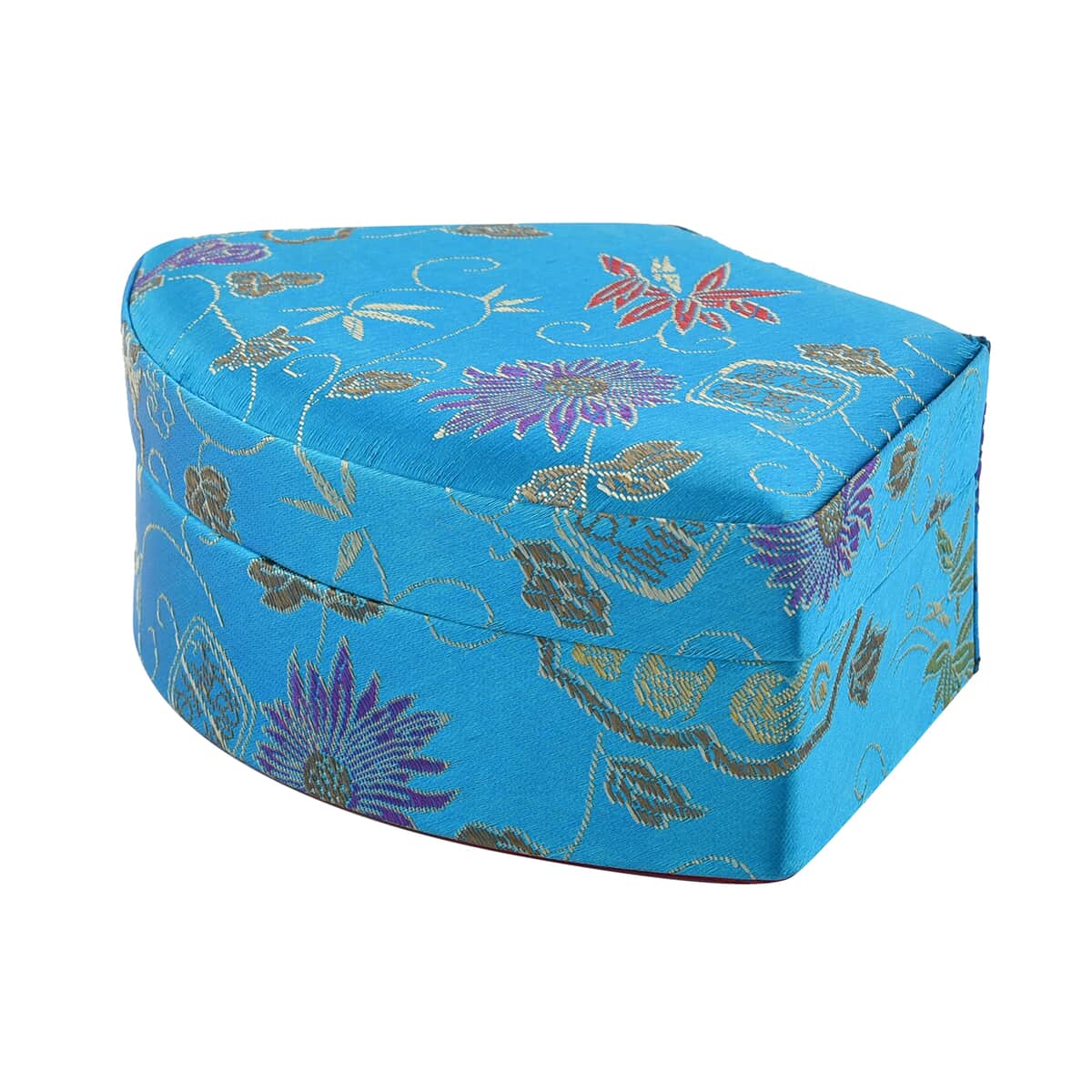 Chinese Silk Brocade Pattern Fanshaped Jewelry Box (5.7"x3.9"x2")- Black image number 6