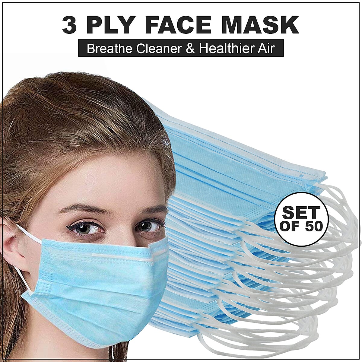 Set of 50pc Disposable 3 Ply Face Mask (Non-Returnable) image number 1
