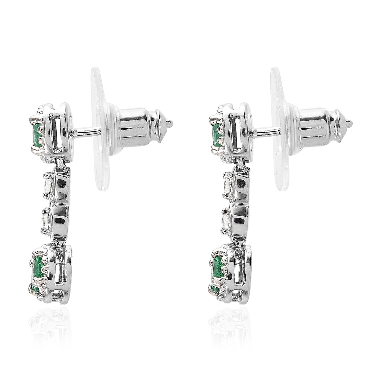 AAA Kagem Zambian Emerald and Zircon Dangle Earrings in Platinum Over Sterling Silver 0.80 ctw