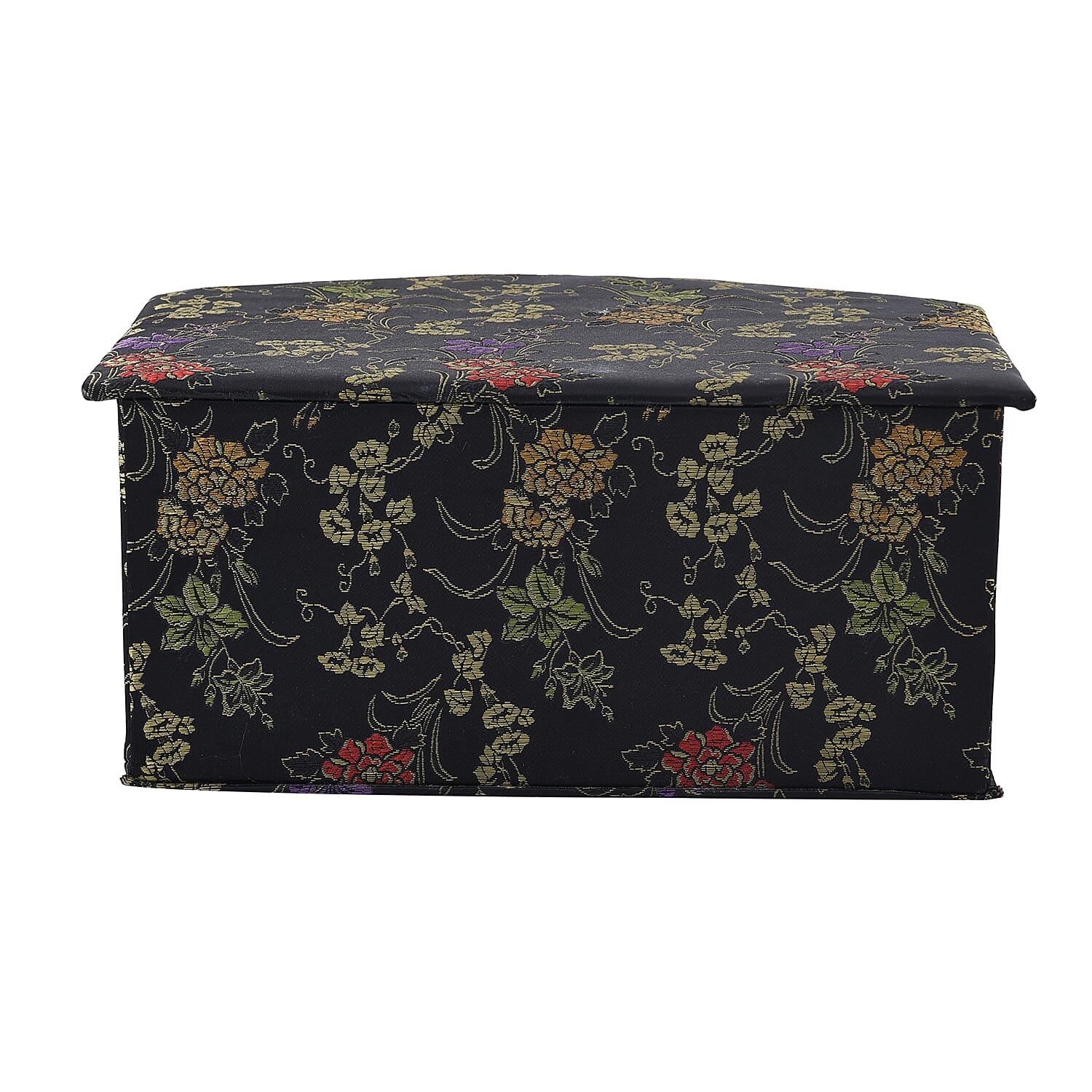 Chinese Silk Brocade Pattern 3 Layer Jewelry Box - Black