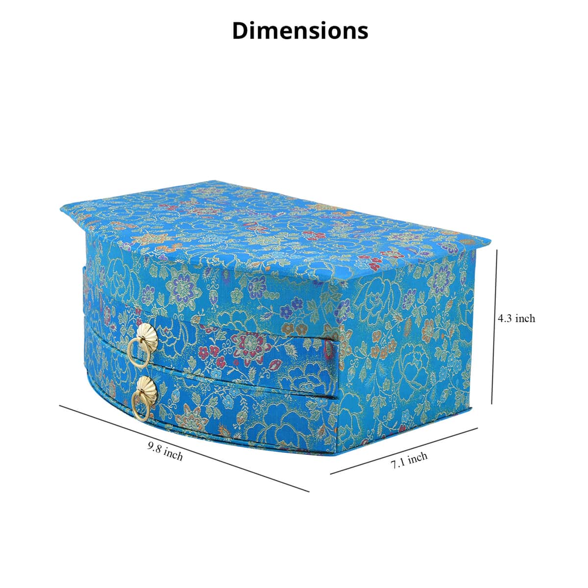 Chinese Silk Brocade Pattern 3 Layer Jewelry Box - Blue image number 3
