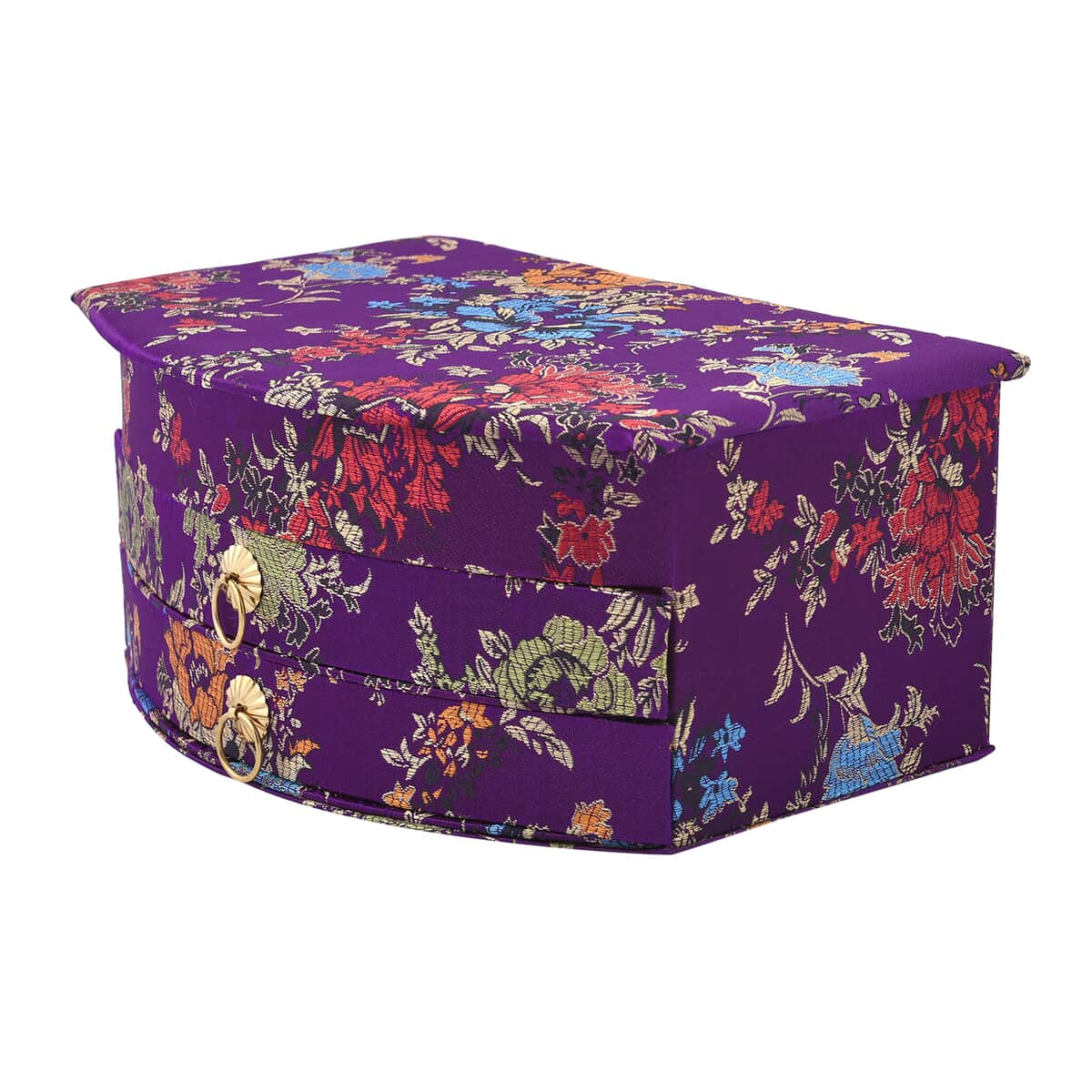 Chinese Silk Brocade Pattern 3 Layer Jewelry Box - Purple image number 4