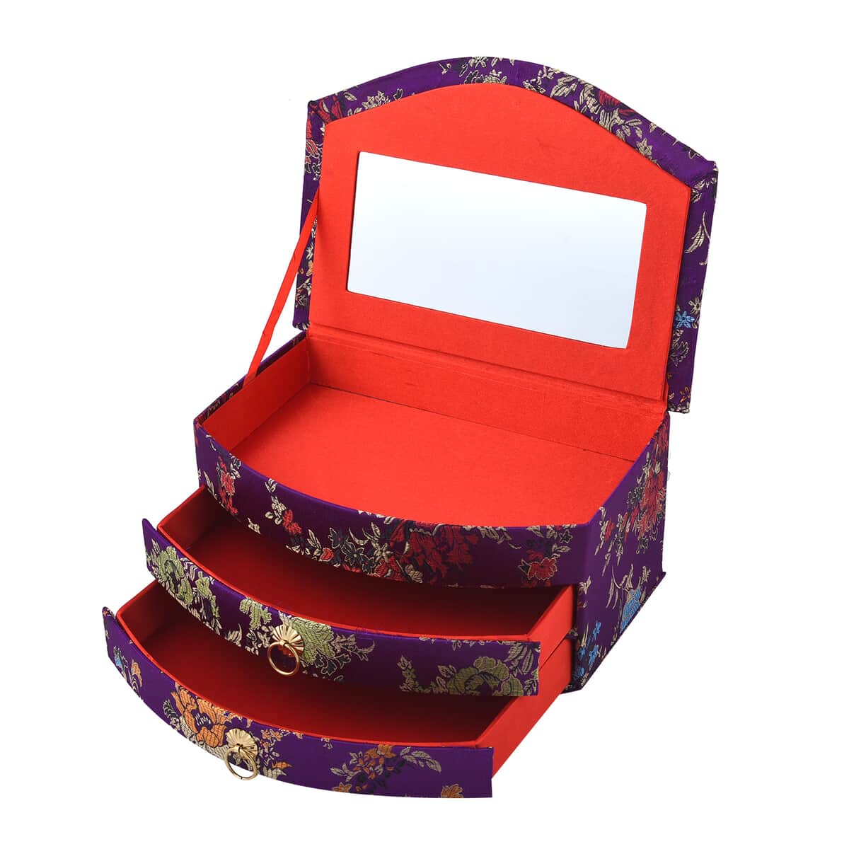 Chinese Silk Brocade Pattern 3 Layer Jewelry Box - Purple image number 6