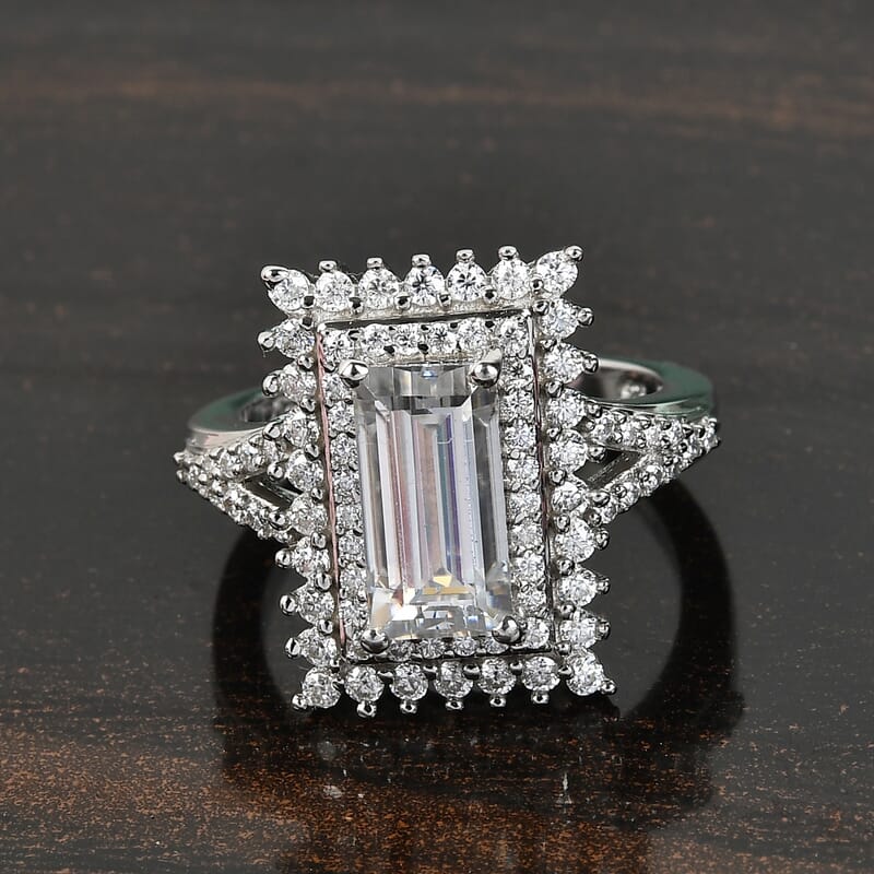 Moissanite Double Halo Ring in Platinum Over Sterling Silver (Size 10.0) 2.80 ctw