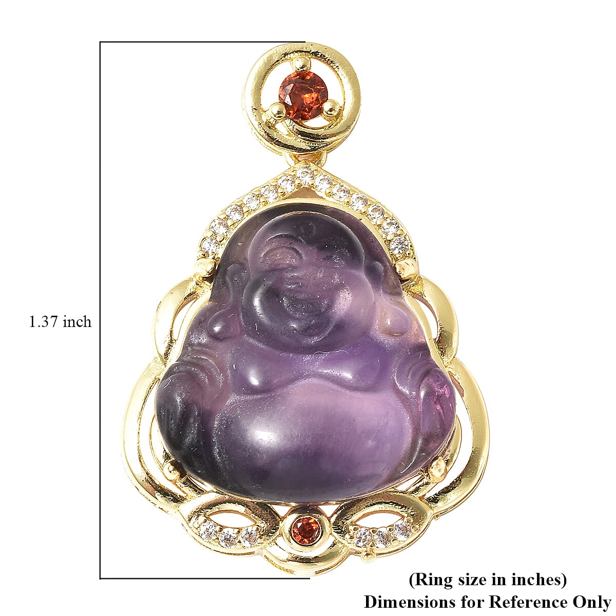 Multi Fluorite Carved Laughing Buddha, Multi Gemstone Pendant in Goldtone 25.00 ctw image number 4