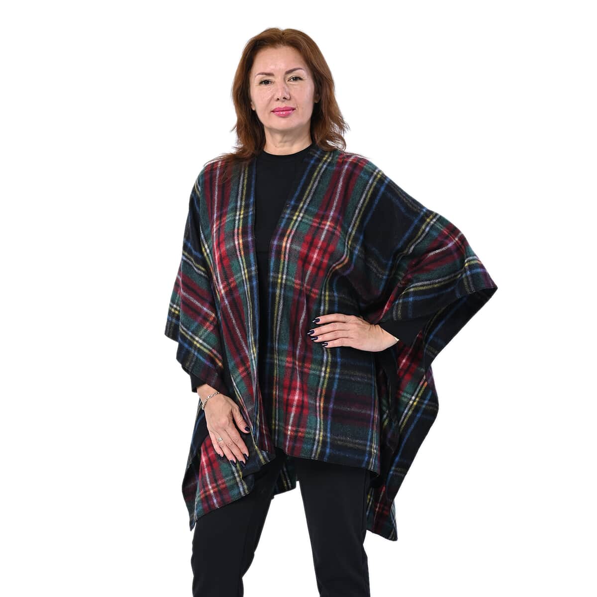 PASSAGE Red with Green Plaid Pattern Kimono (31.5"x44") image number 0