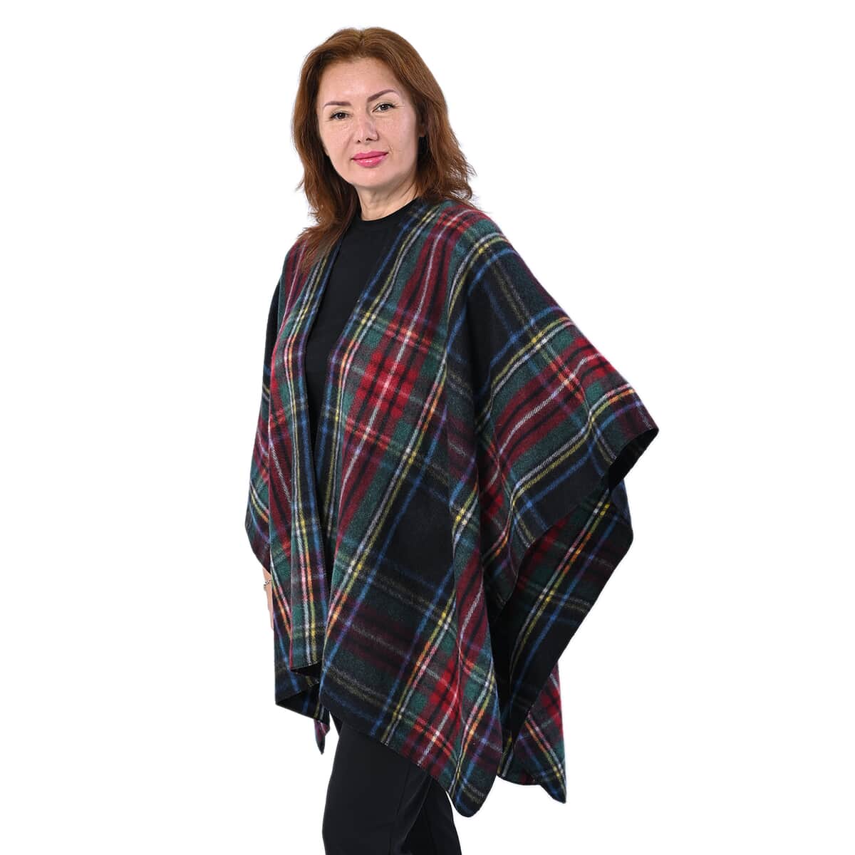 PASSAGE Red with Green Plaid Pattern Kimono (31.5"x44") image number 2