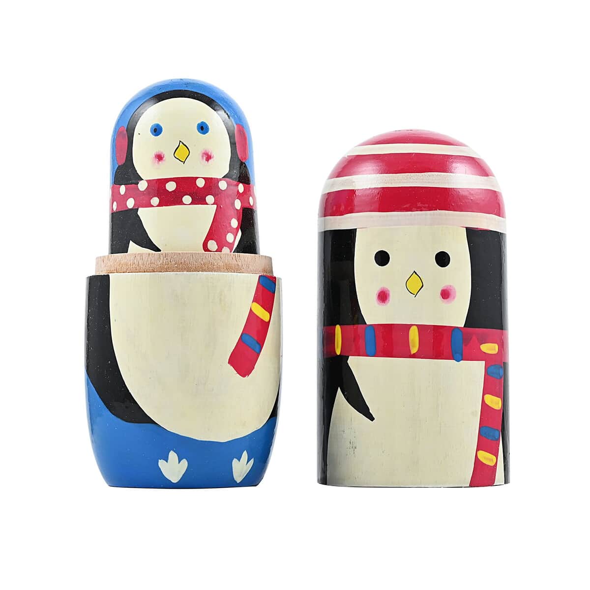 Set of 5 Penguin Family Hand Painted Nesting Wooden Dolls image number 2