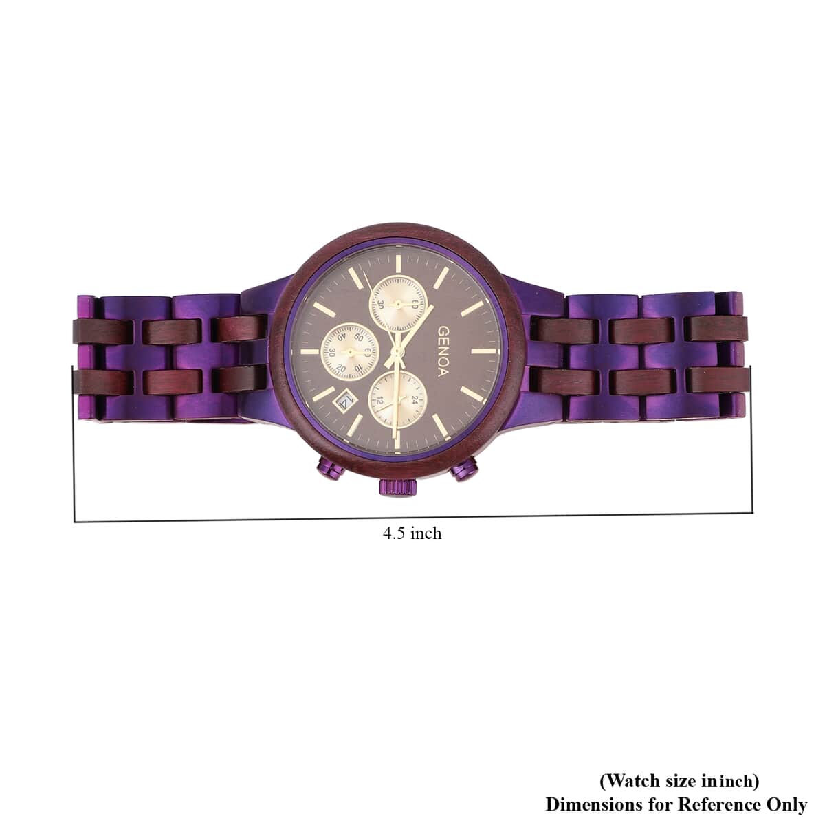 Genoa Japanese Movement Multi Function Watch with ION Plated Purple Stainless Steel and Violet Wood Strap image number 6