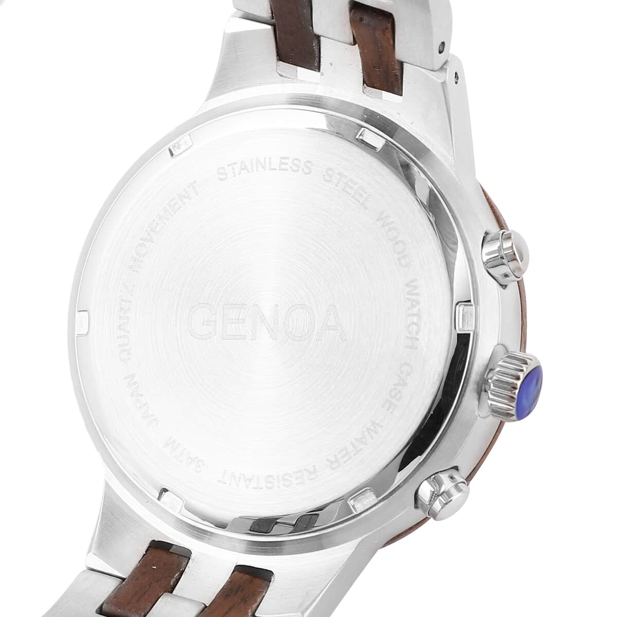 Genoa Japanese Movement Multi Function Watch with Stainless Steel and Walnut Wood Strap image number 5