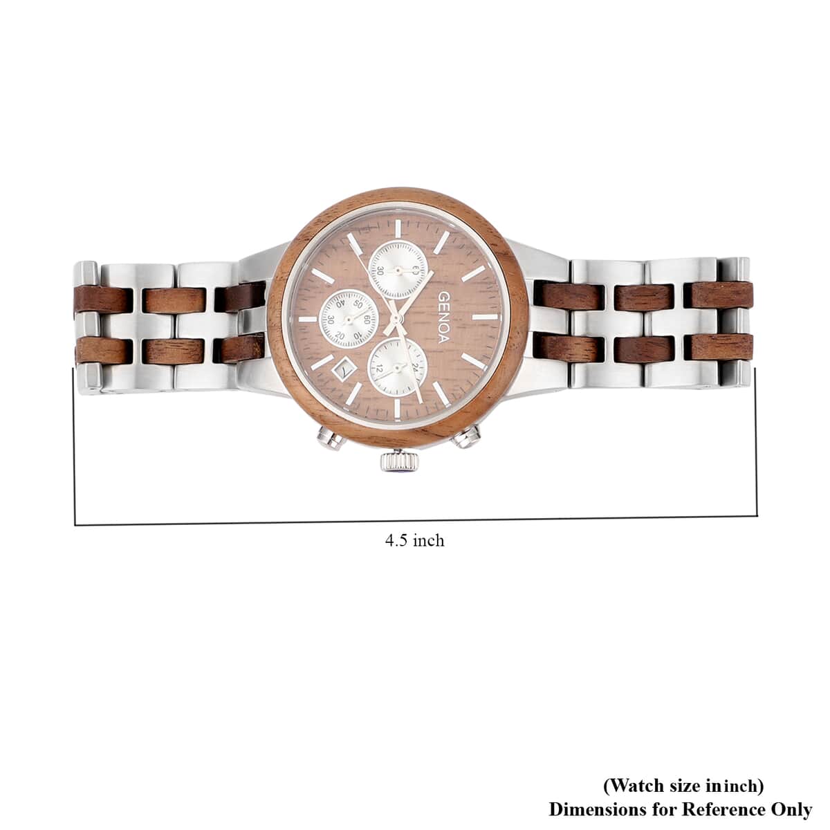 Genoa Japanese Movement Multi Function Watch with Stainless Steel and Walnut Wood Strap image number 6