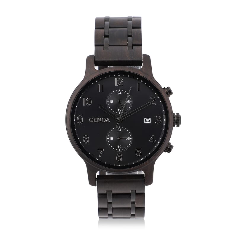 Genoa Japanese Movement Multi Function Watch with Stainless Steel and Black Sandalwood Strap