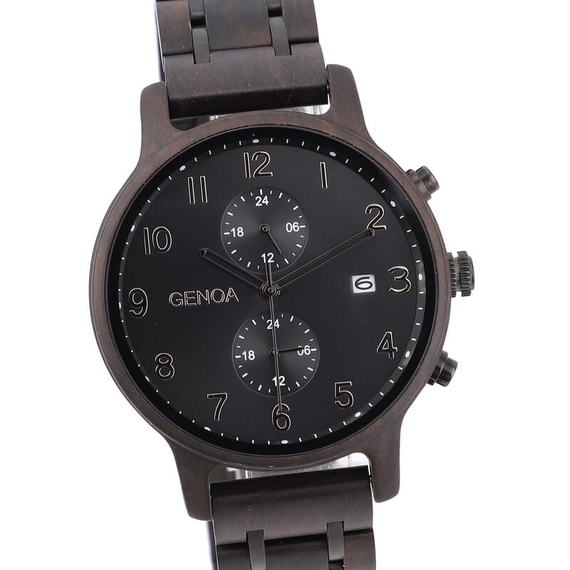 Genoa Japanese Movement Multi Function Watch with Stainless Steel and Black Sandalwood Strap