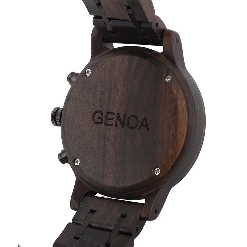 Genoa Japanese Movement Multi Function Watch with Stainless Steel and Black Sandalwood Strap