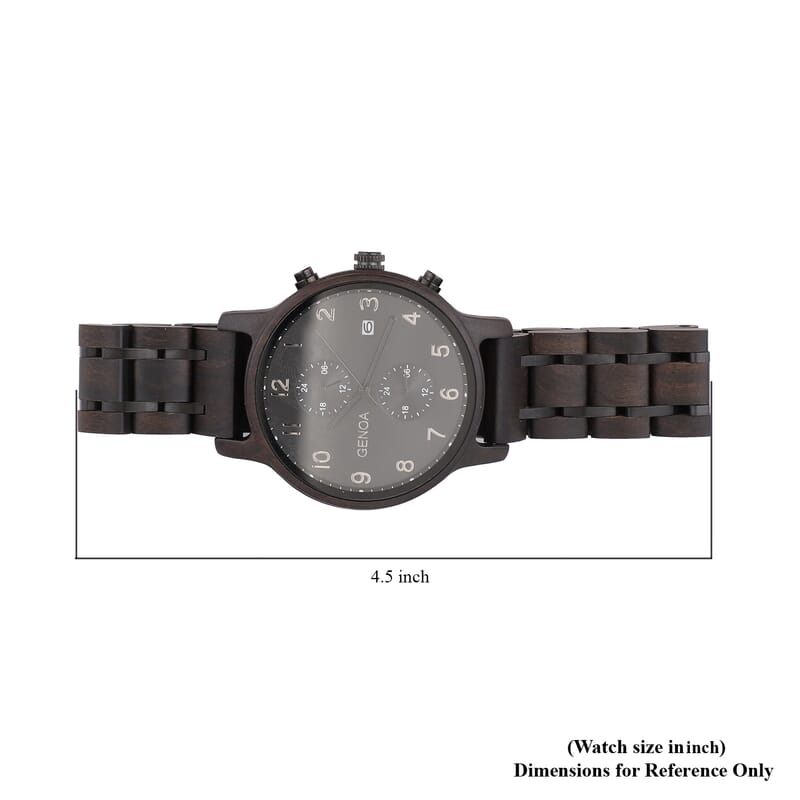 Genoa Japanese Movement Multi Function Watch with Stainless Steel and Black Sandalwood Strap