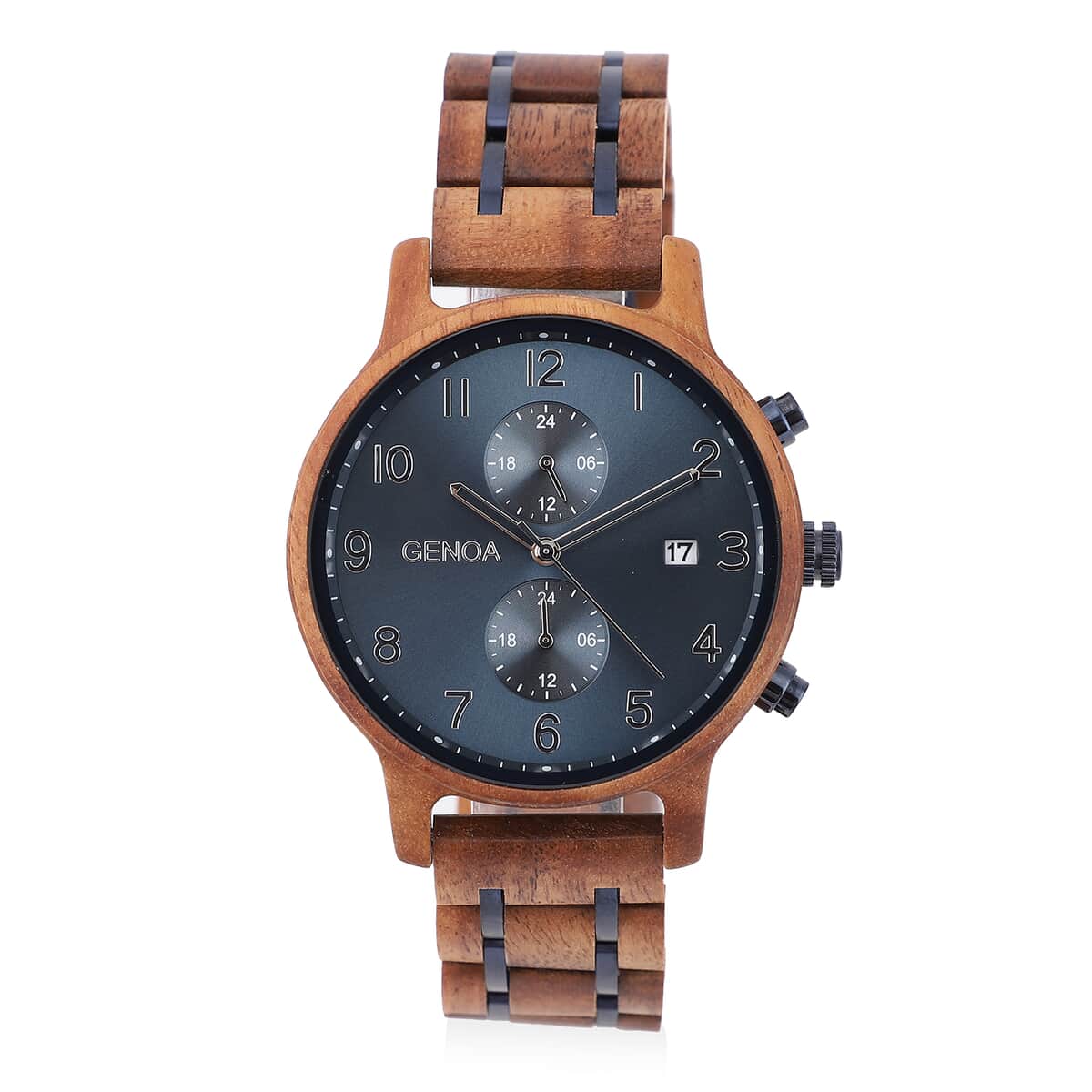 Genoa Japanese Movement Multi Function Watch with Stainless Steel and Koa Wood Strap image number 0