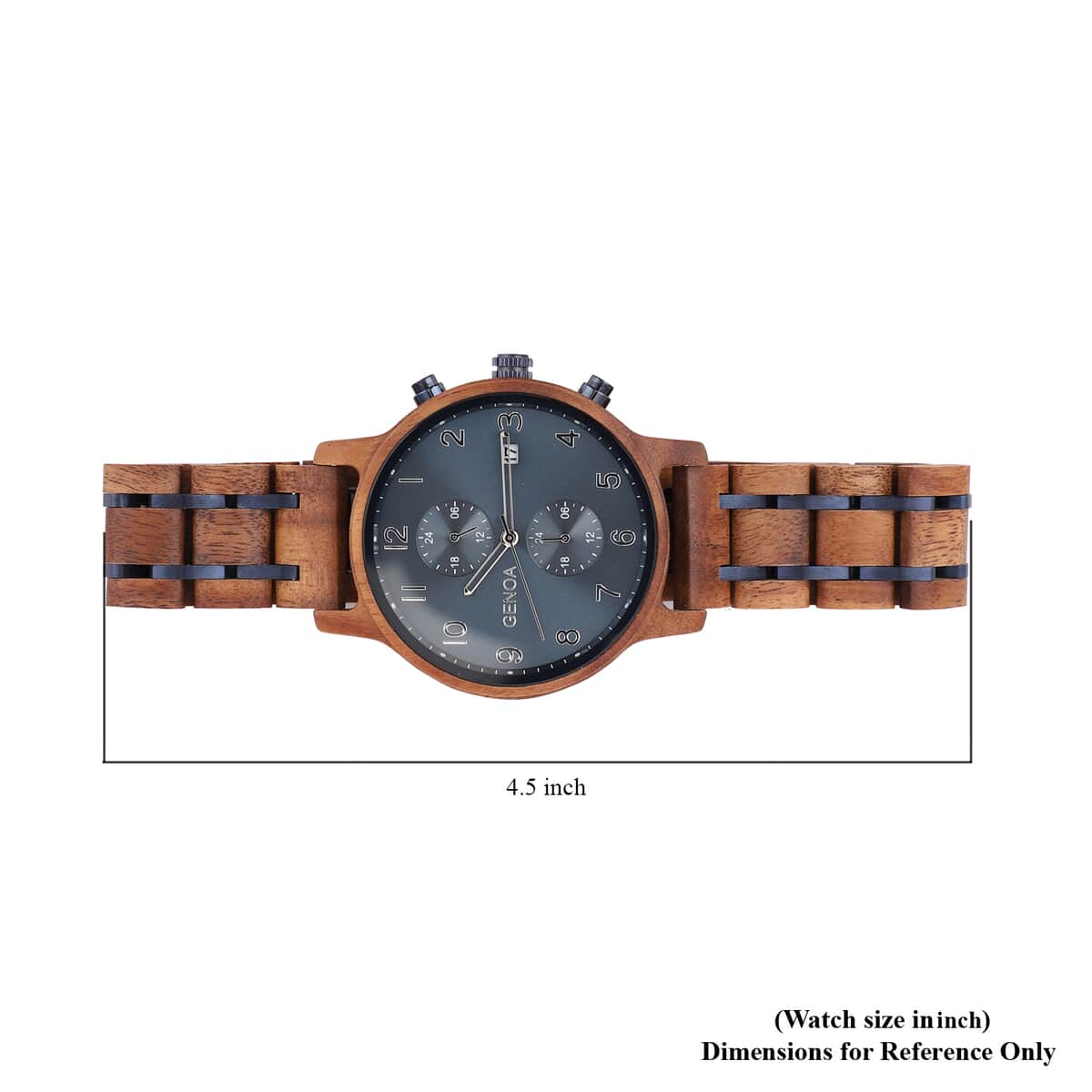 Genoa Japanese Movement Multi Function Watch with Stainless Steel and Koa Wood Strap image number 6