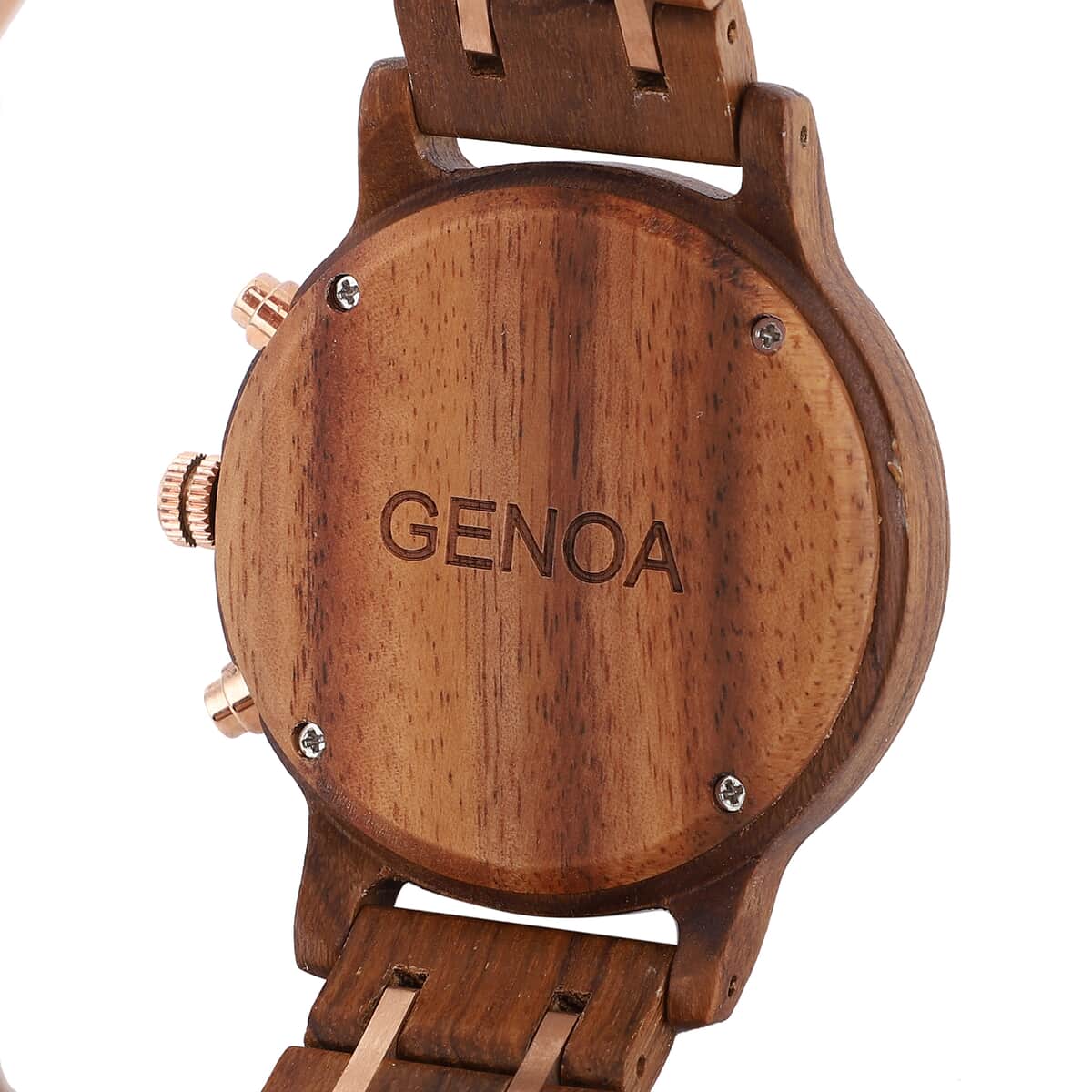 Genoa Japanese Movement Multi Function Watch with Stainless Steel and Teak Wood Strap image number 5