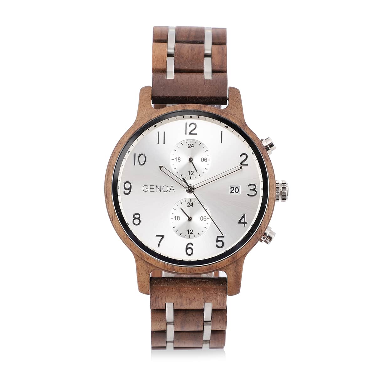 Genoa Japanese Movement Multi Function Watch with Stainless Steel and Walnut Wood Strap image number 0