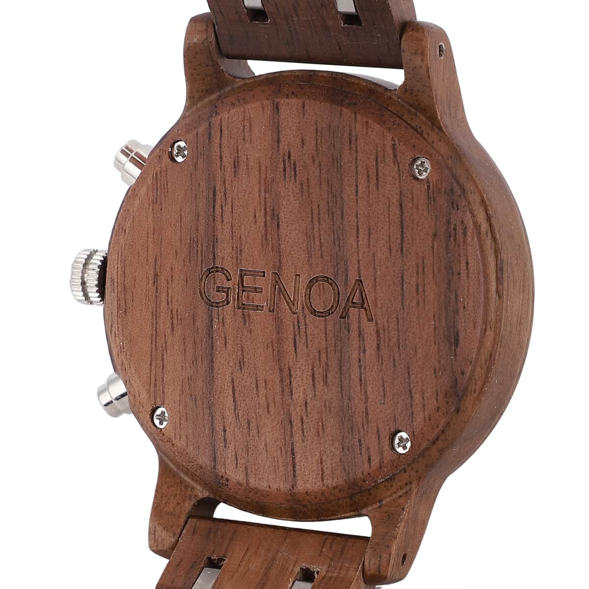 Genoa Japanese Movement Multi Function Watch with Stainless Steel and Walnut Wood Strap image number 5