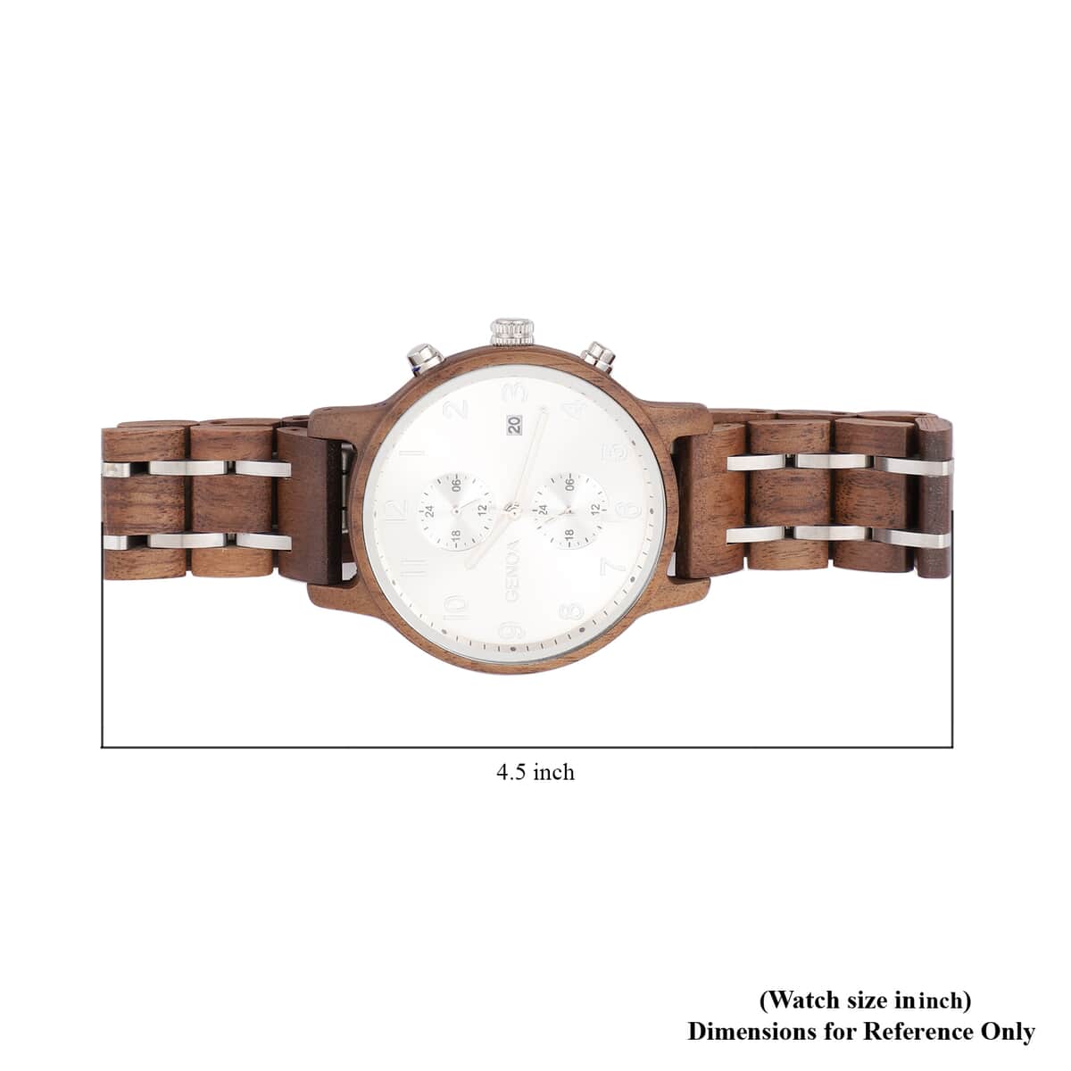 Genoa Japanese Movement Multi Function Watch with Stainless Steel and Walnut Wood Strap image number 6