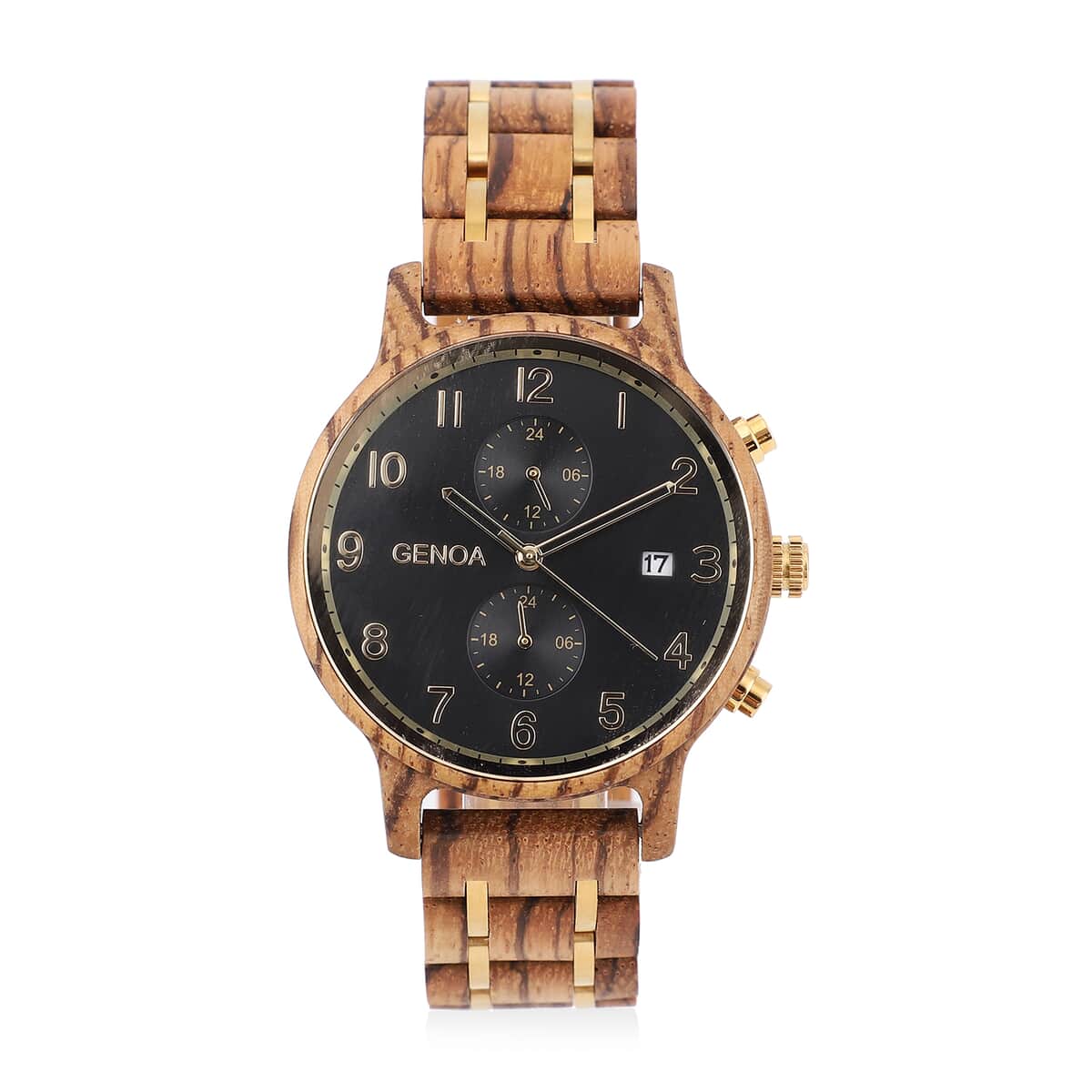 Genoa Japanese Movement Multi Function Watch with Stainless Steel and Zebra Wood Strap image number 0