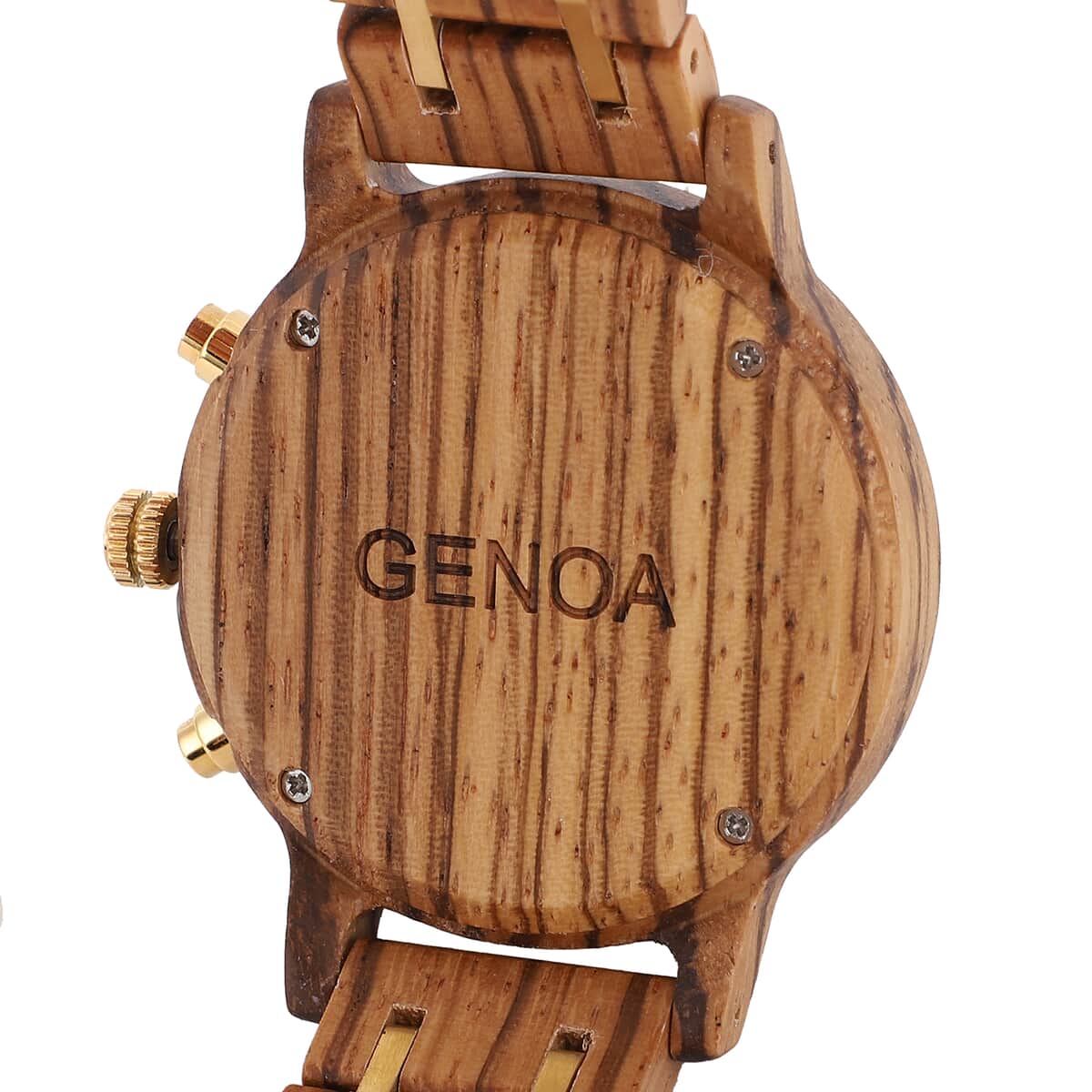 Genoa Japanese Movement Multi Function Watch with Stainless Steel and Zebra Wood Strap image number 5