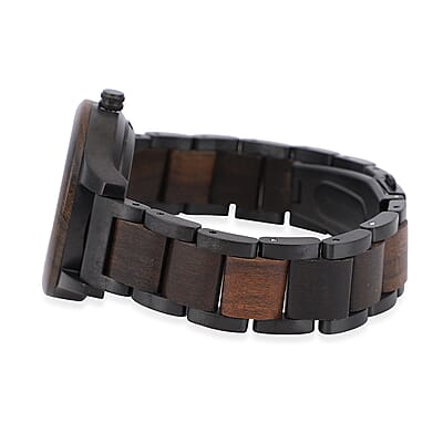 Genoa Automatic Mechanical Movement Watch with Stainless Steel and Black Sandalwood Strap with Glass Back