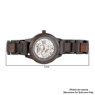 Genoa Automatic Mechanical Movement Watch with Stainless Steel and Black Sandalwood Strap with Glass Back