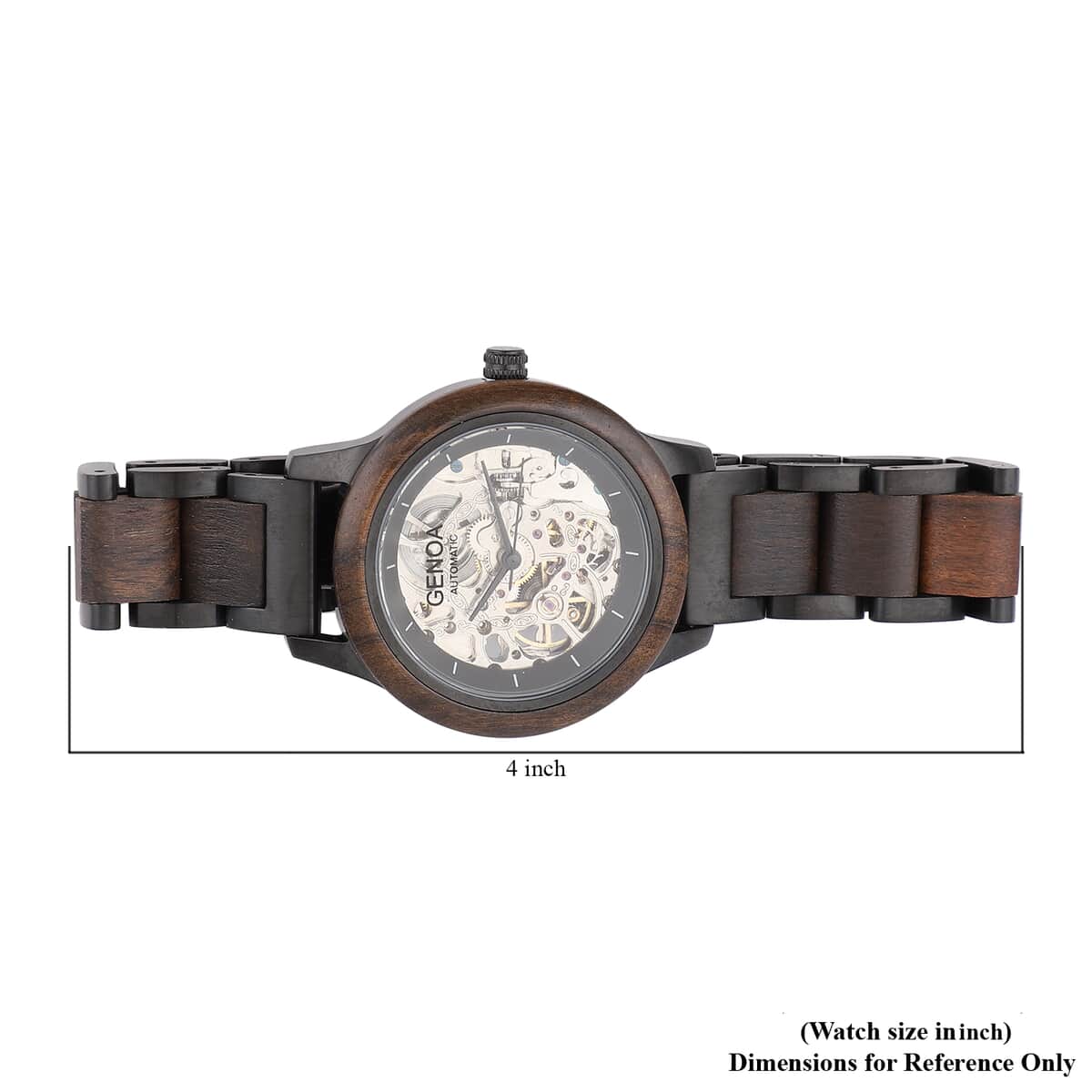 Genoa Automatic Mechanical Movement Watch with Stainless Steel and Black Sandalwood Strap with Glass Back image number 6