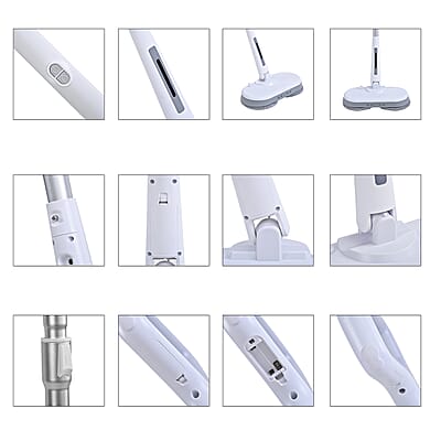 Homesmart White and Gray Cordless Electric Spin Mop with 280ml Water Tank and Built-in 4 LED Light