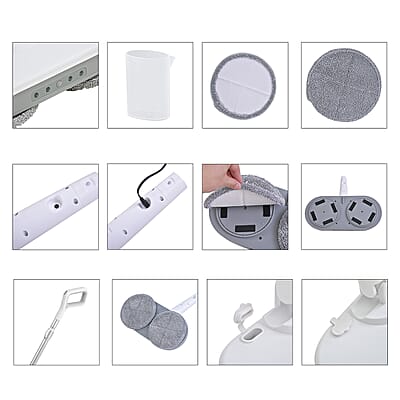 Homesmart White and Gray Cordless Electric Spin Mop with 280ml Water Tank and Built-in 4 LED Light